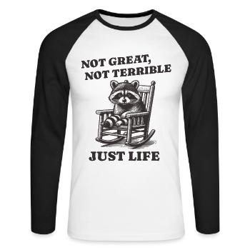 Drôle de dicton de raton laveur – Just Life - T-shirt baseball manches longues Homme - blanc/noir - Devant - Nik (191cm)