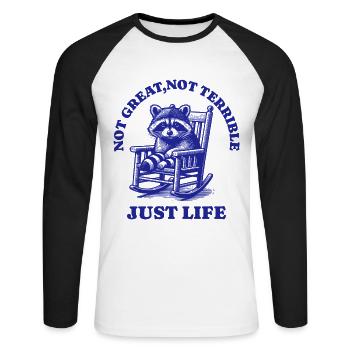 Drôle de dicton de raton laveur – Just Life - T-shirt baseball manches longues Homme - blanc/noir - Devant - Nik (191cm)