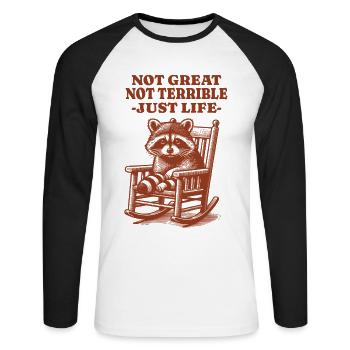 Drôle de dicton de raton laveur – Just Life - T-shirt baseball manches longues Homme - blanc/noir - Devant - Nik (191cm)