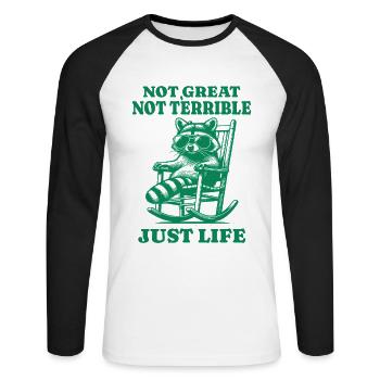 Drôle de dicton de raton laveur – Just Life - T-shirt baseball manches longues Homme - blanc/noir - Devant - Nik (191cm)
