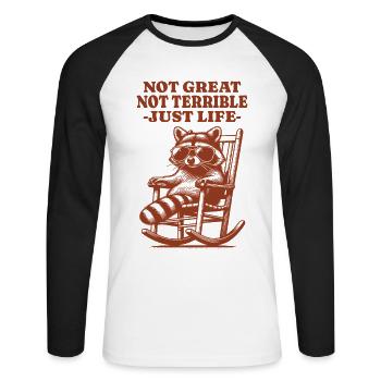 Drôle de dicton de raton laveur – Just Life - T-shirt baseball manches longues Homme - blanc/noir - Devant - Nik (191cm)