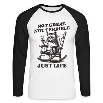 Drôle de dicton de raton laveur – Just Life - T-shirt baseball manches longues Homme - blanc/noir - Devant - Nik (191cm)