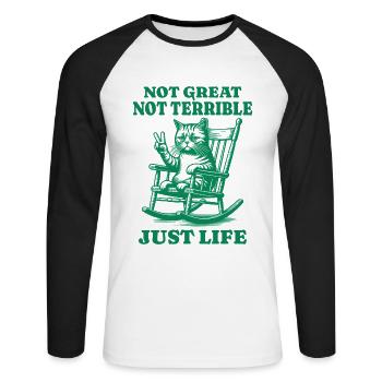 Drôle de dicton de raton laveur – Just Life - T-shirt baseball manches longues Homme - blanc/noir - Devant - Nik (191cm)