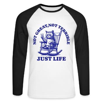 Drôle de dicton de raton laveur – Just Life - T-shirt baseball manches longues Homme - blanc/noir - Devant - Nik (191cm)