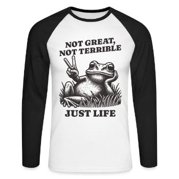 Drôle de dicton de raton laveur – Just Life - T-shirt baseball manches longues Homme - blanc/noir - Devant - Nik (191cm)