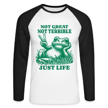 Drôle de dicton de raton laveur – Just Life - T-shirt baseball manches longues Homme - blanc/noir - Devant - Nik (191cm)