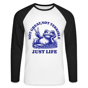 Drôle de dicton de raton laveur – Just Life - T-shirt baseball manches longues Homme - blanc/noir - Devant - Nik (191cm)