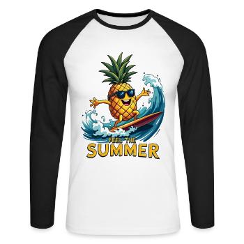Ananas Surfer Surf Feel L’été - T-shirt baseball manches longues Homme - blanc/noir - Devant - Nik (191cm)