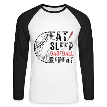 Manger dormir baseball répéter dire - T-shirt baseball manches longues Homme - blanc/noir - Devant - Nik (191cm)