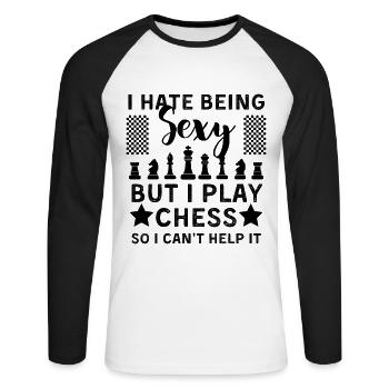Funny Chess Player Design Chess - Unisex Long Sleeve Baseball T-Shirt - white/black - Front - Nik (191cm)