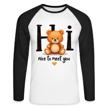 Cute teddy bear motif – children's fashion with a heart - Unisex Long Sleeve Baseball T-Shirt - white/black - Front - Nik (191cm)