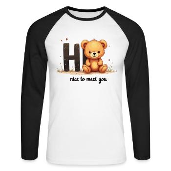 Cute teddy bear motif – children's fashion with a heart - Unisex Long Sleeve Baseball T-Shirt - white/black - Front - Nik (191cm)