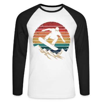 Rétro Snowboard Montagne Sunset Snowboard - T-shirt baseball manches longues Homme - blanc/noir - Devant - Nik (191cm)