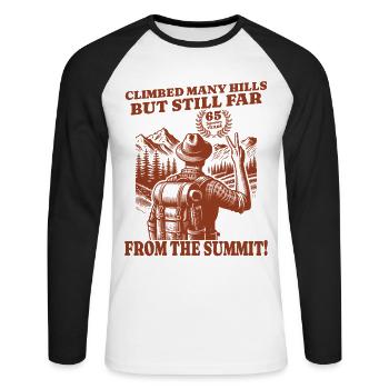 Funny Wanderer Birthday 65 Years - Unisex Long Sleeve Baseball T-Shirt - white/black - Front - Nik (191cm)