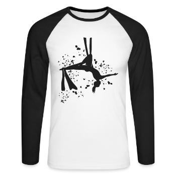 Vertikaltuch Luftakrobatik Aerial Silk - Unisex Baseballshirt langarm - Weiß/Schwarz - Vorne - Nik (191cm)