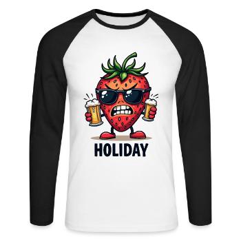 Coole Erdbeere mit Bier – für Urlaub & Festival - Unisex Baseballshirt langarm - Weiß/Schwarz - Vorne - Nik (191cm)