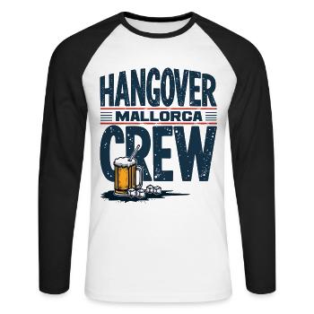 Hangover Crew Mallorca Partyshirt für Feierbiester - Unisex Baseballshirt langarm - Weiß/Schwarz - Vorne - Nik (191cm)