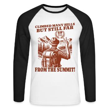 Funny Wanderer Birthday 58 Years - Unisex Long Sleeve Baseball T-Shirt - white/black - Front - Nik (191cm)