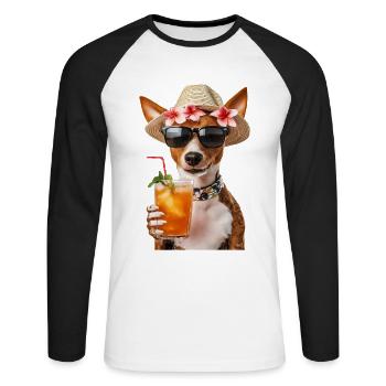Basenji - Unisex Baseballshirt langarm - Weiß/Schwarz - Vorne - Nik (191cm)