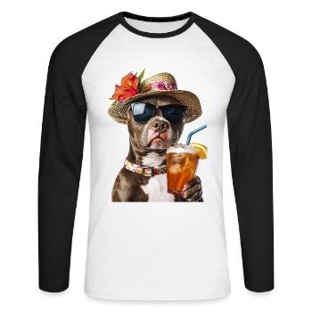 Amerikanischer Pitbull Terrier - Unisex Baseballshirt langarm - Weiß/Schwarz - Vorne - Nik (191cm)