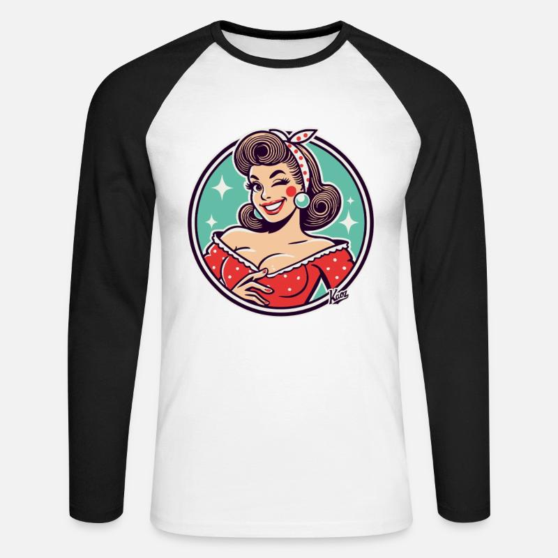 Die gute Retro Hausfrau - Unisex Baseballshirt langarm - Weiß/Schwarz