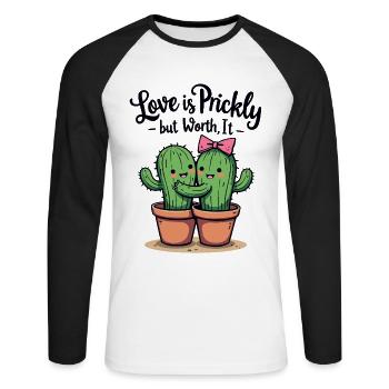 Love is Prickly – Süße Kaktus-Liebe für Paare - Unisex Baseballshirt langarm - Weiß/Schwarz - Vorne - Nik (191cm)