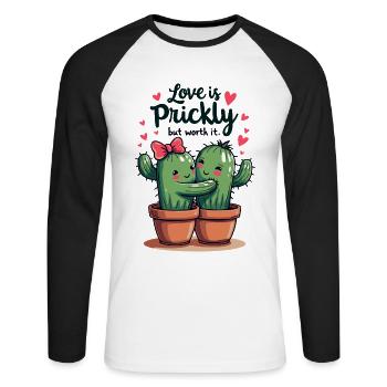 Love is Prickly – Süße Kaktus-Liebe für Paare - Unisex Baseballshirt langarm - Weiß/Schwarz - Vorne - Nik (191cm)