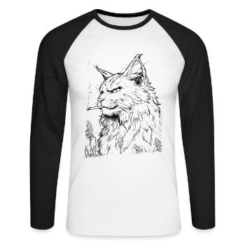 Cat with Joint: Relaxed Weed House Tiger - Unisex Long Sleeve Baseball T-Shirt - white/black - Front - Nik (191cm)