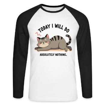 Lazy Cat Lifestyle – Fun Lazy Cat Design - Unisex Long Sleeve Baseball T-Shirt - white/black - Front - Nik (191cm)