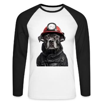 Staffordshire Bullterrier - Unisex Baseballshirt langarm - Weiß/Schwarz - Vorne - Nik (191cm)