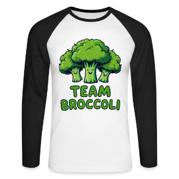 Brokkoli, Vegetarier, Gemüse, Team Broccoli - Unisex Baseballshirt langarm - Weiß/Schwarz - Vorne - Nik (191cm)