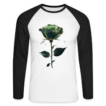 Grüne Rose - Unisex Baseballshirt langarm - Weiß/Schwarz - Vorne - Nik (191cm)
