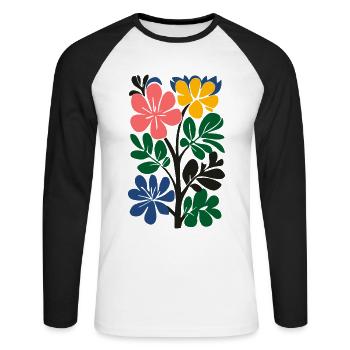 Abstract Blossom Matisse Floral Art Retro & Colorful - Unisex Long Sleeve Baseball T-Shirt - white/black - Front - Nik (191cm)