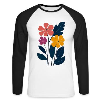 Fleurs abstraites : jeux de couleurs dans le jardin - T-shirt baseball manches longues Homme - blanc/noir - Devant - Nik (191cm)