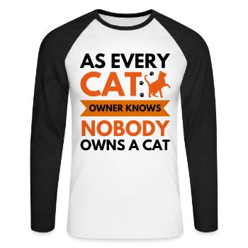 Drôle de chat disant propriétaire de chat - T-shirt baseball manches longues Homme - blanc/noir - Devant - Nik (191cm)