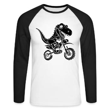 Dino Motocross Dinosaur T-Rex Dinosaur - Unisex Baseballshirt langarm - Weiß/Schwarz - Vorne - Nik (191cm)