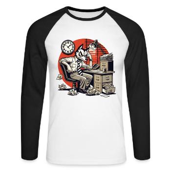 Agacé au bureau Loup dans un costume design rétro - T-shirt baseball manches longues Homme - blanc/noir - Devant - Nik (191cm)
