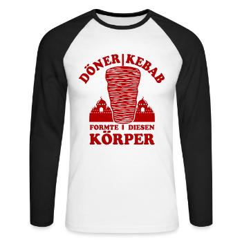Döner Kebab formte diesen Körper - Spruch - Unisex Baseballshirt langarm - Weiß/Schwarz - Vorne - Nik (191cm)