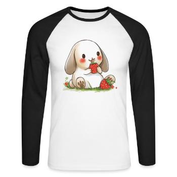 Cute bunny with strawberry snack - Unisex Long Sleeve Baseball T-Shirt - white/black - Front - Nik (191cm)