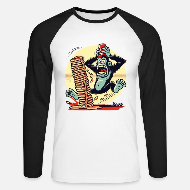 Pancake-Affe – Chaos mit Sirup - Unisex Baseballshirt langarm - Weiß/Schwarz