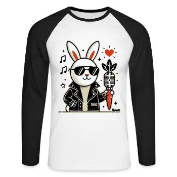 Lapin de musique rock avec microphone carotte vintage - T-shirt baseball manches longues Homme - blanc/noir - Devant - Nik (191cm)