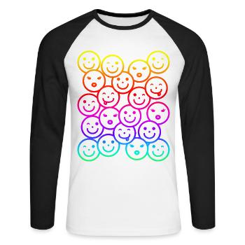 Colorful funny faces with rainbow gradient - Unisex Long Sleeve Baseball T-Shirt - white/black - Front - Nik (191cm)