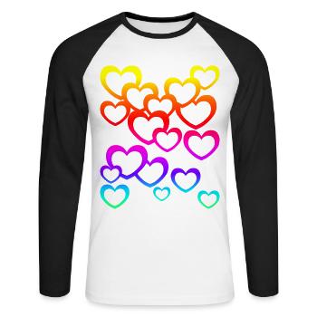 Coeurs colorés Dégradé Icône de coeur arc-en-ciel - T-shirt baseball manches longues Homme - blanc/noir - Devant - Nik (191cm)