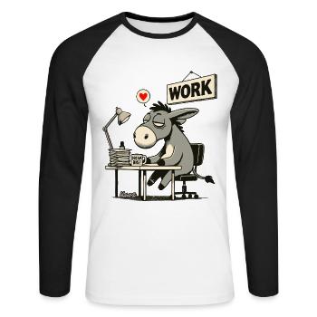 âne de bureau fatigué au travail au bureau - T-shirt baseball manches longues Homme - blanc/noir - Devant - Nik (191cm)