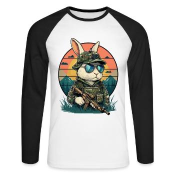 Hase Osterhase Ostern Camouflage Tierschutz Lustig - Unisex Baseballshirt langarm - Weiß/Schwarz - Vorne - Nik (191cm)