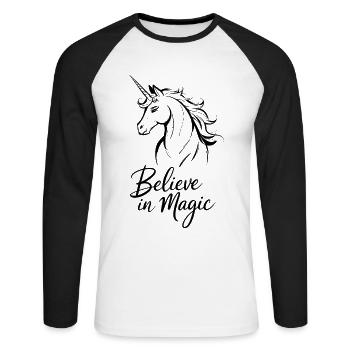 Croyance en la magie Licorne Illustration - T-shirt baseball manches longues Homme - blanc/noir - Devant - Nik (191cm)