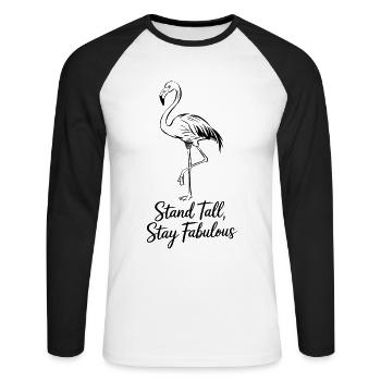 Steh Aufrecht, Bleib Fabelhaft Flamingo - Unisex Baseballshirt langarm - Weiß/Schwarz - Vorne - Nik (191cm)