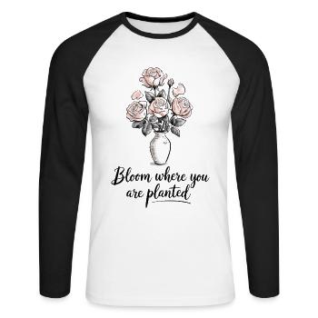 Bloom Where You Are Planted Roses Illustration - Unisex Long Sleeve Baseball T-Shirt - white/black - Front - Nik (191cm)