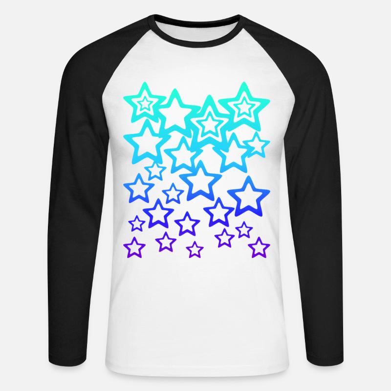 Viele blaue Sterne, Sternenmuster - Unisex Baseballshirt langarm - Weiß/Schwarz
