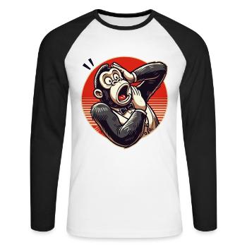 Surpris Retro Gentleman Gorilla - T-shirt baseball manches longues Homme - blanc/noir - Devant - Nik (191cm)